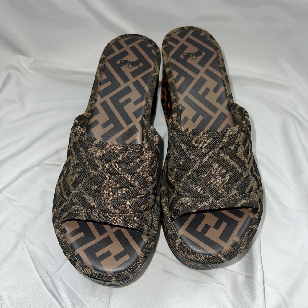 Fendi Brown and Black Monogram Slide Sandals